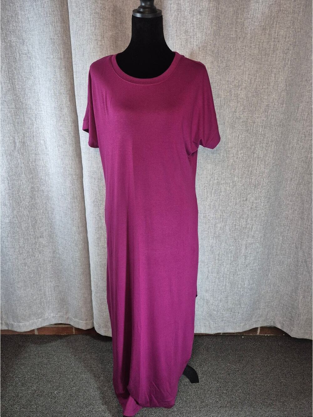 ANRABESS NWT Maxi T Shirt Dress Large Berry Magenta Casual Lounge Dress